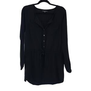Michael Stars Womens Shirt Dress Small Black Blouson Mini Button Up Long Sleeve
